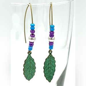 HAND CRAFTED Boho Turquoise Leaf Earrings